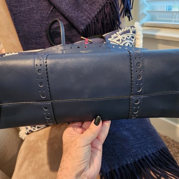 Tory Burch Leather Block T Brogue Tote - Picture 8 of 14